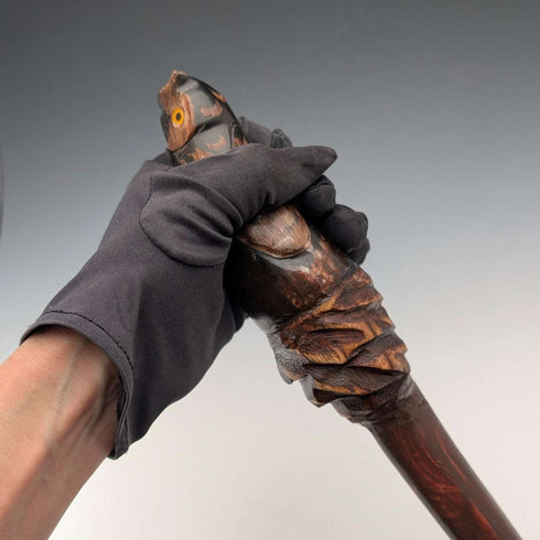 ヴィンテージ 天然木 フクロウ彫刻ハンドル ハイキングステッキ 杖 129cm