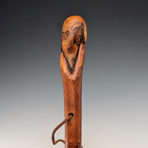 Vintage Natural Wood Hiking Stick with Leather Strap, 124cm