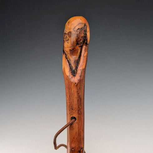 Vintage Natural Wood Hiking Stick with Leather Strap, 124cm