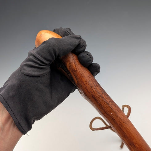 Vintage Natural Wood Hiking Stick with Leather Strap, 124cm