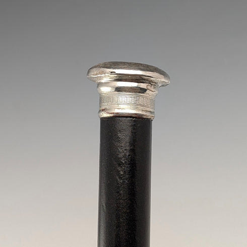 1874 British Antique Walking Stick with Black Shaft and Sterling Silver Engraved Rondelle Handle, 82cm