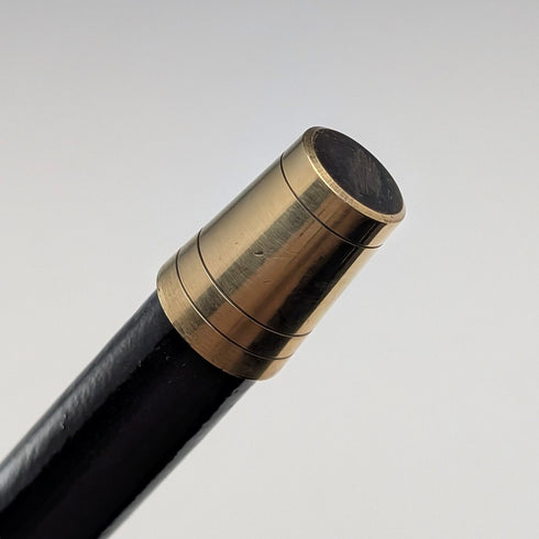 1874 British Antique Walking Stick with Black Shaft and Sterling Silver Engraved Rondelle Handle, 82cm