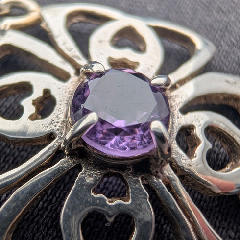ヴィンテージ 純銀台座 アメジスト ペンダント 純銀製チェーン付