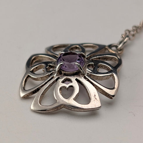 ヴィンテージ 純銀台座 アメジスト ペンダント 純銀製チェーン付