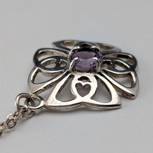 ヴィンテージ 純銀台座 アメジスト ペンダント 純銀製チェーン付