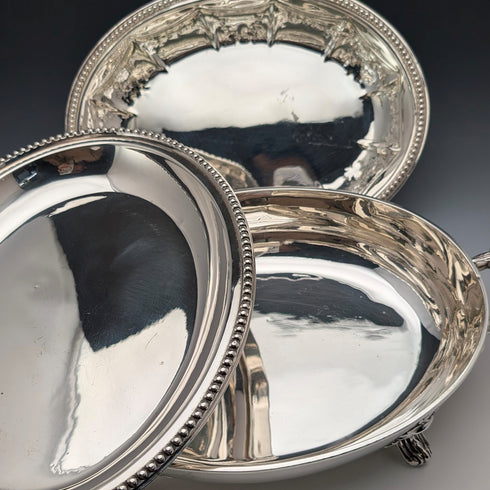 Circa 1870, British antique silver-plated oval-shaped entree dish, Martin Hall
