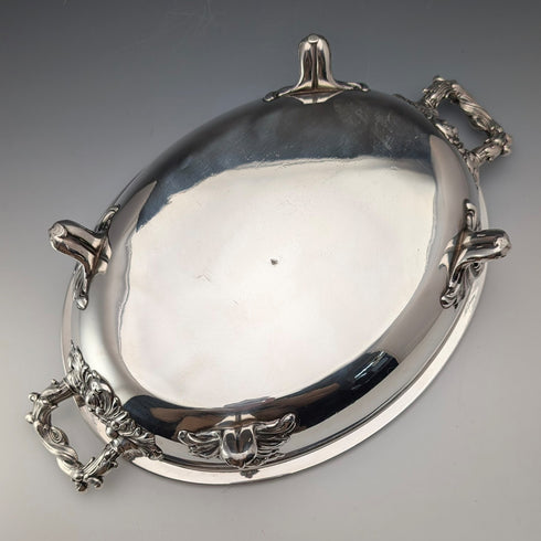 Circa 1870, British antique silver-plated oval-shaped entree dish, Martin Hall
