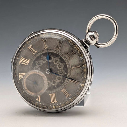 1873年 英国アンティーク 装飾ダイヤル 鍵巻き 懐中時計 直径54mm Isaac Goldman ジャンク品