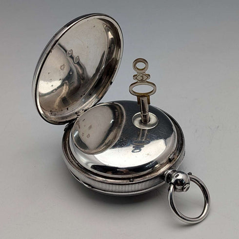 1873年 英国アンティーク 装飾ダイヤル 鍵巻き 懐中時計 直径54mm Isaac Goldman ジャンク品