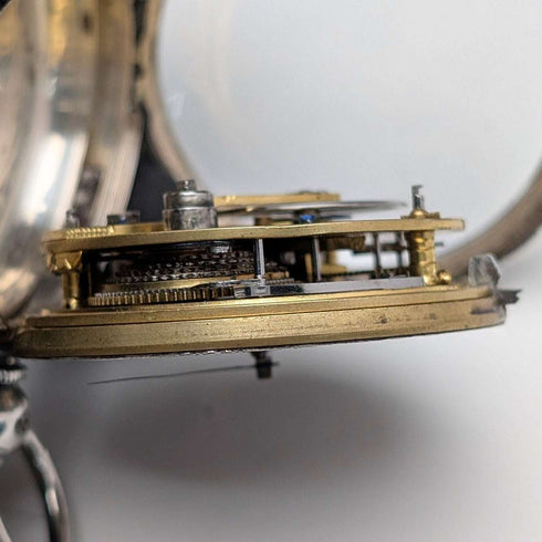 1873年 英国アンティーク 装飾ダイヤル 鍵巻き 懐中時計 直径54mm Isaac Goldman ジャンク品