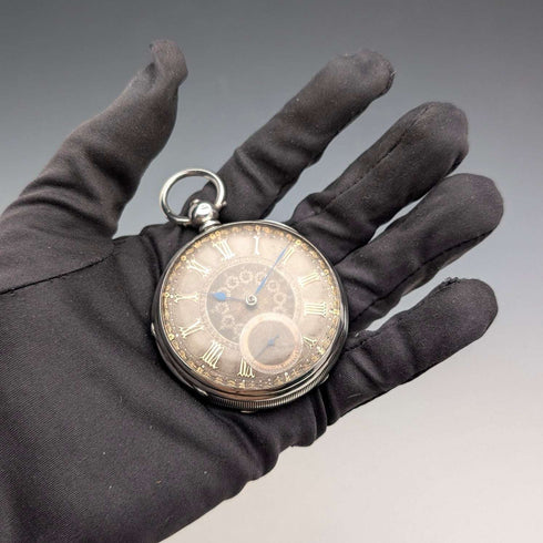 1873年 英国アンティーク 装飾ダイヤル 鍵巻き 懐中時計 直径54mm Isaac Goldman ジャンク品