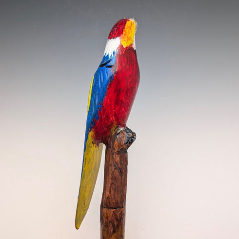 ヴィンテージ 彩色インコ彫刻ハンドル ハイキングステッキ 杖 136cm