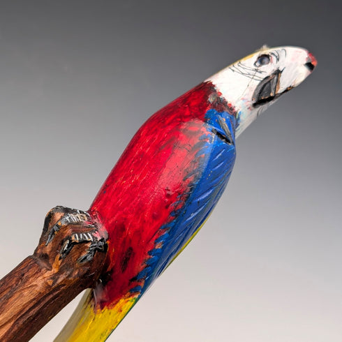 ヴィンテージ 彩色インコ彫刻ハンドル ハイキングステッキ 杖 136cm