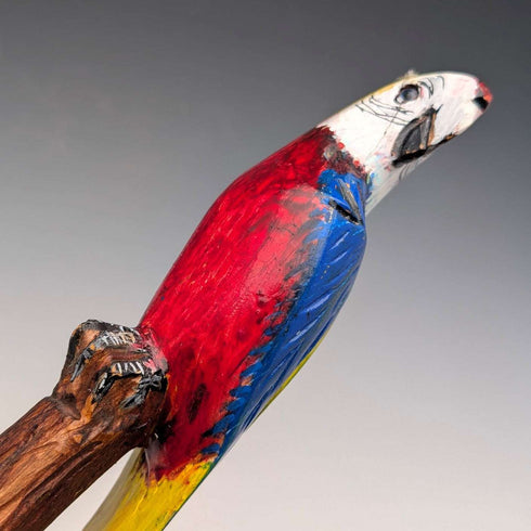 ヴィンテージ 彩色インコ彫刻ハンドル ハイキングステッキ 杖 136cm