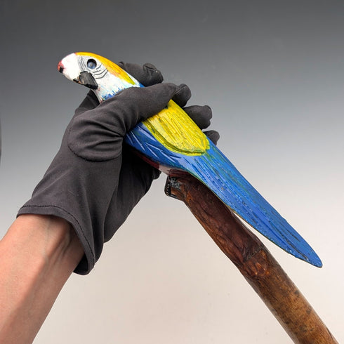 ヴィンテージ 彩色インコ彫刻ハンドル ハイキングステッキ 杖 136cm