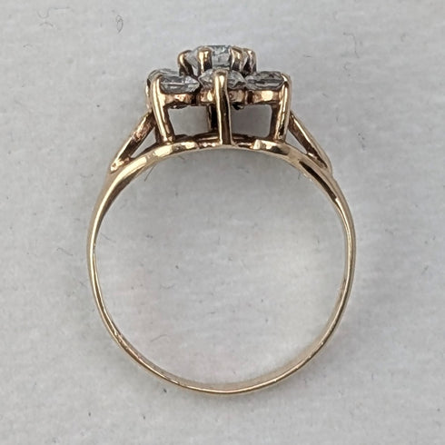 UK Vintage 9K Gold Cubic Zirconia Flower Design Ring (US Size 4.5)