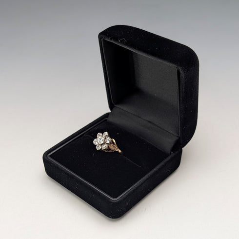 UK Vintage 9K Gold Cubic Zirconia Flower Design Ring (US Size 4.5)