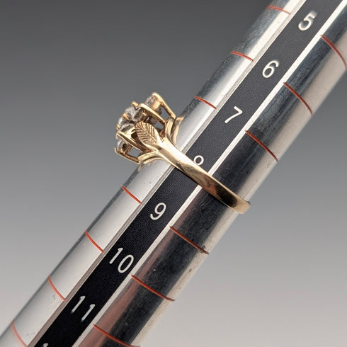 UK Vintage 9K Gold Cubic Zirconia Flower Design Ring (US Size 4.5)