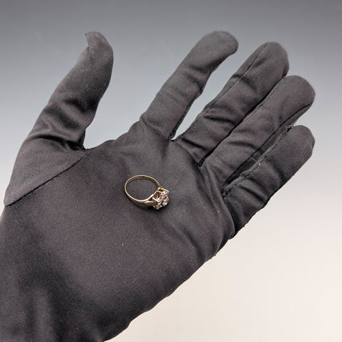 UK Vintage 9K Gold Cubic Zirconia Flower Design Ring (US Size 4.5)