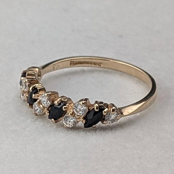 UK Vintage K9 Gold Sapphire & Cubic Zirconia Ring (US size 6.5)