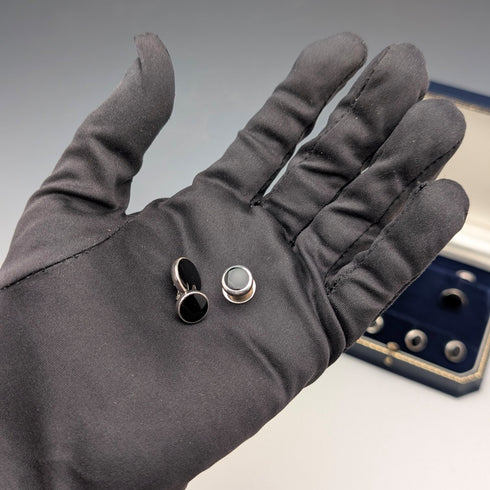 Vintage Sterling Silver & Onyx Cufflinks and Studs Set of 6 in a Case