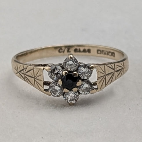 British Vintage K9 Gold Cubic Zirconia Flower Design Ring (Japan size 11)