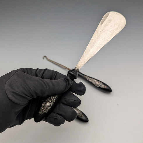 ヴィンテージ 純銀装飾 エボニーハンドル ドレッシングツール3点セット