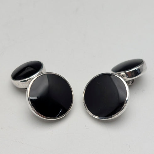 Vintage Sterling Silver & Onyx Cufflinks and Studs Set of 6 in a Case