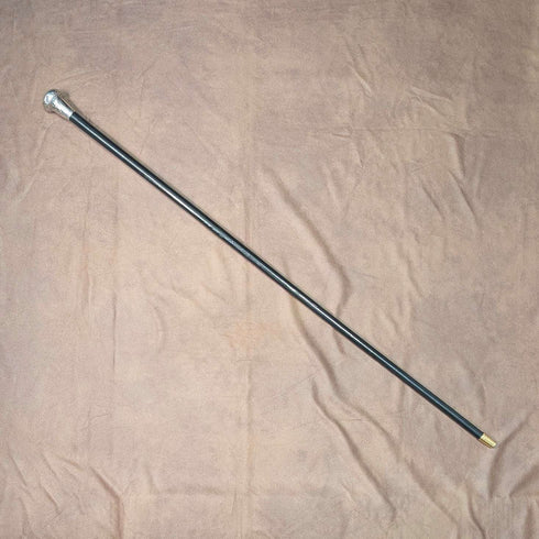 1916 English Antique Black Shaft Sterling Silver Rondel Handle Walking Stick 90cm