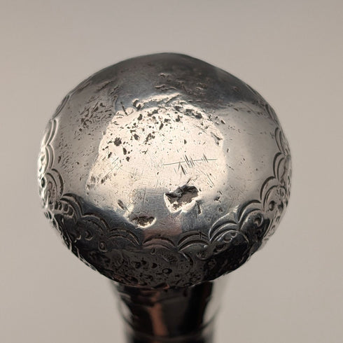 1916年 英国アンティーク ブラックシャフト 純銀ロンデルハンドル 杖 90cm