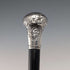 1916 English Antique Black Shaft Sterling Silver Rondel Handle Walking Stick 90cm