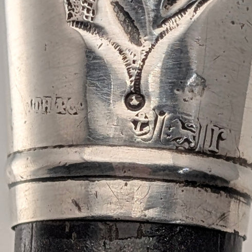 1916年 英国アンティーク ブラックシャフト 純銀ロンデルハンドル 杖 90cm