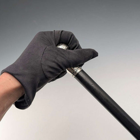 1916 English Antique Black Shaft Sterling Silver Rondel Handle Walking Stick 90cm