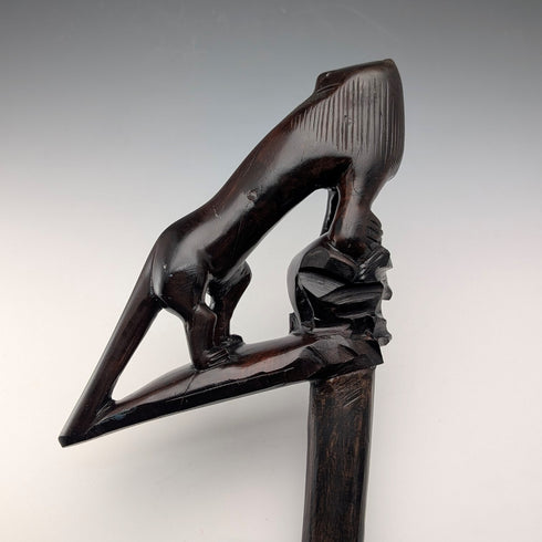 ヴィンテージ 極太エボナイズドシャフトライオン彫刻ハンドル 杖 130cm