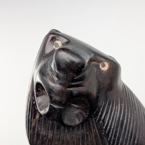 ヴィンテージ 極太エボナイズドシャフトライオン彫刻ハンドル 杖 130cm