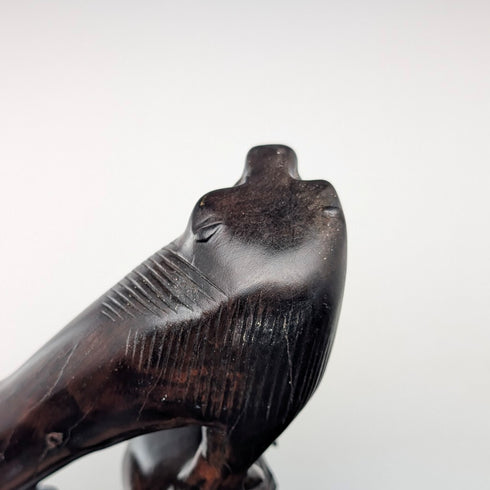 ヴィンテージ 極太エボナイズドシャフトライオン彫刻ハンドル 杖 130cm