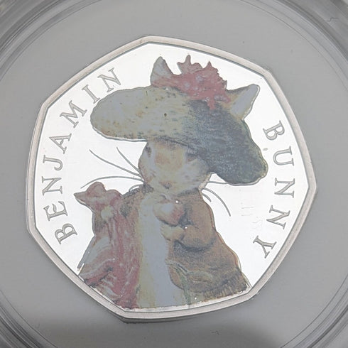 英国 ビアトリクス・ポター 生誕150年記念 「ベンジャミンバニー」50ペンス記念銀貨 RoyalMint ケース・説明書付