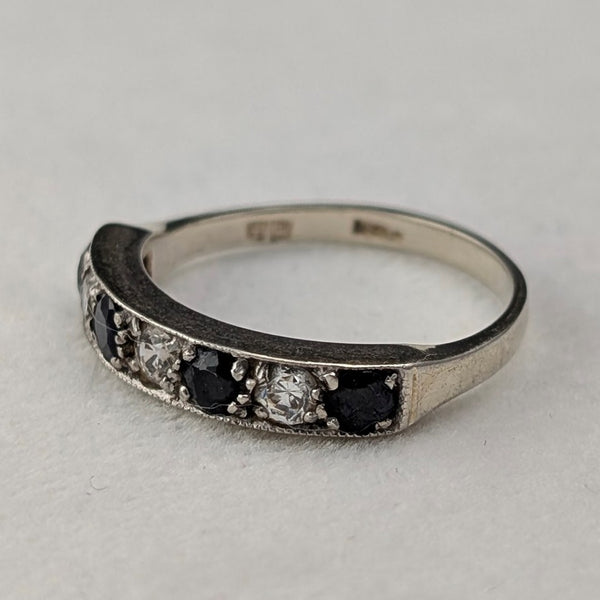 英国ヴィンテージ ブルー&クリア ミル打ちエタニティリング 純銀リング(15号)指輪