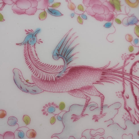 English Vintage Minton Pink Cockatrice Teacup Trio