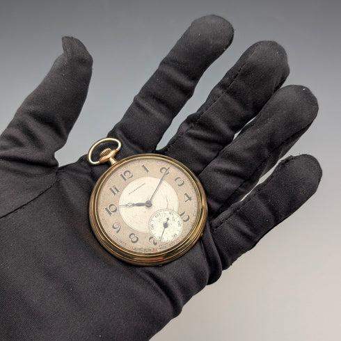 Antique Swiss EVERSTRONG Pocket Watch Gold Plated Slim Open Face Good Working Condition