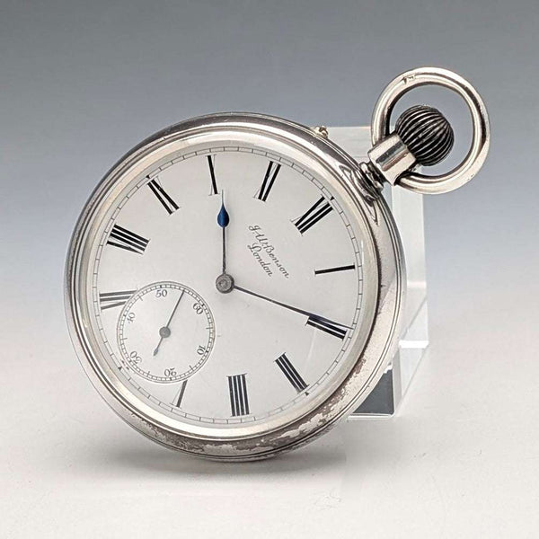1887 Antique British J.W. Benson Pocket Watch Sterling Silver Open Face Good Working Order