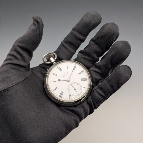 1887 Antique British J.W. Benson Pocket Watch Sterling Silver Open Face Good Working Order