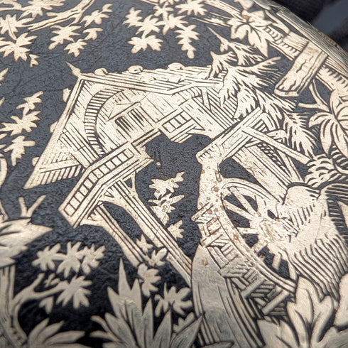 Late 19th Century Antique Unsigned Pocket Watch, Nickel Alloy Niello Decoration, Hunter Case, Working Order