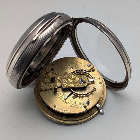 1873年 英国アンティーク 装飾ダイヤル 鍵巻き 懐中時計 直径55mm H Osburn ジャンク品