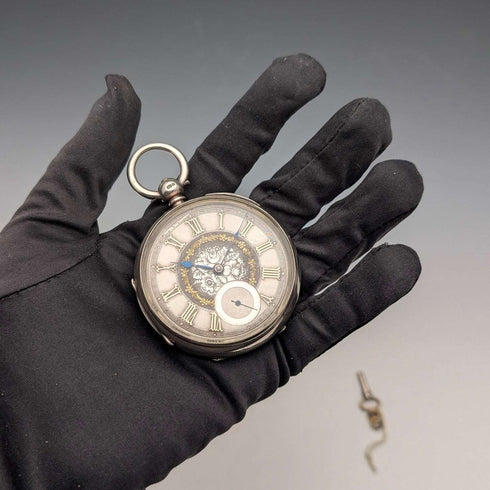 1873年 英国アンティーク 装飾ダイヤル 鍵巻き 懐中時計 直径55mm H Osburn ジャンク品