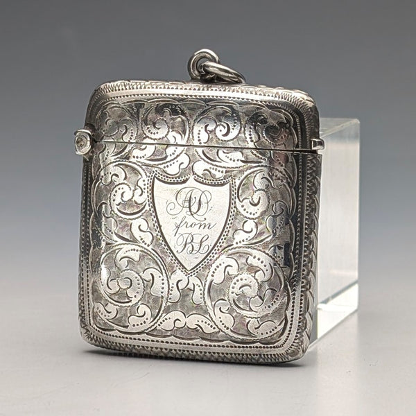 1896 English Antique Sterling Silver Vesta Case 31g J. Wilmot