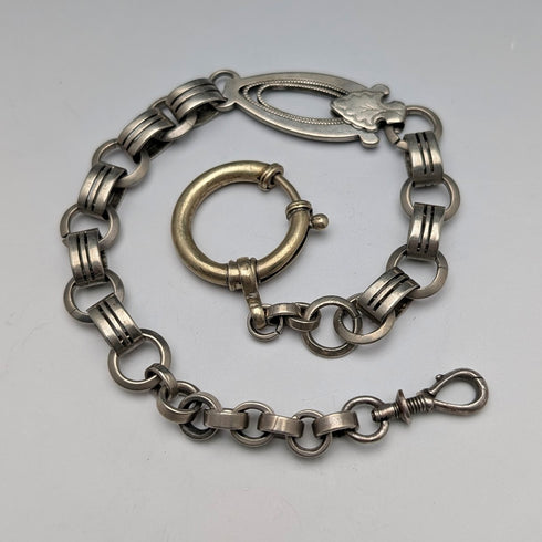 Vintage Silver Plated Fancy Link Albert Chain with Bolt Ring Clasps