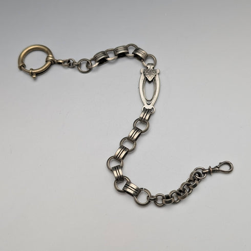 Vintage Silver Plated Fancy Link Albert Chain with Bolt Ring Clasps