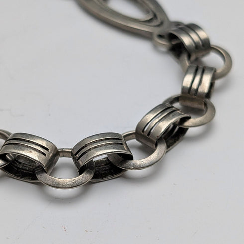 Vintage Silver Plated Fancy Link Albert Chain with Bolt Ring Clasps