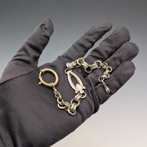 Vintage Silver Plated Fancy Link Albert Chain with Bolt Ring Clasps